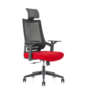 Chaise de direction en maille de bureau à haut dossier avec base en aluminium, accoudoir en PP, appui-tête réglable en hauteur (YF-GA13)
