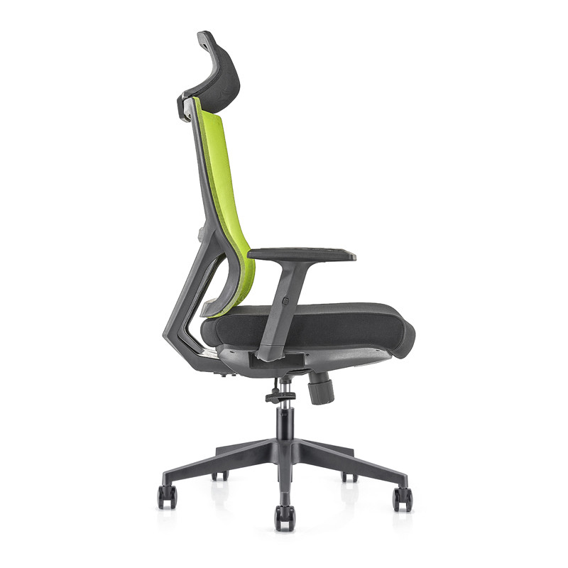 Сетчатое кресло руководителя с высокой спинкой и нейлоновой основой, подлокотник из полиуретана, регулируемый по высоте подголовник (YF-GA15-Green)