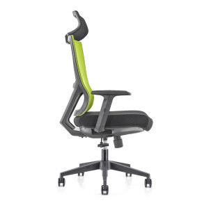 Сетчатое кресло для руководителя с высокой спинкой и нейлоновой основой, подлокотник из полиуретана, регулируемый по высоте подголовник (YF-GA15-Green)