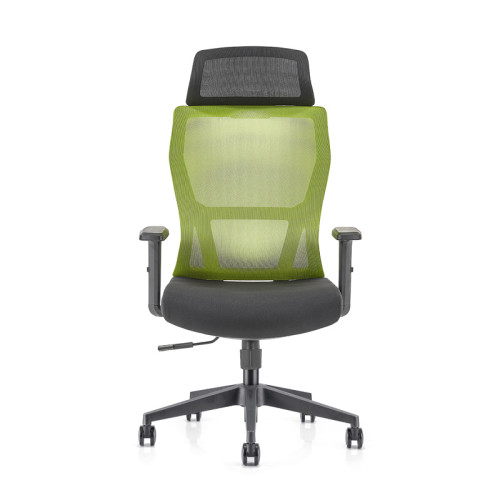 Сетчатое кресло для руководителя с высокой спинкой и нейлоновой основой, подлокотник из полиуретана, регулируемый по высоте подголовник (YF-GA15-Green)