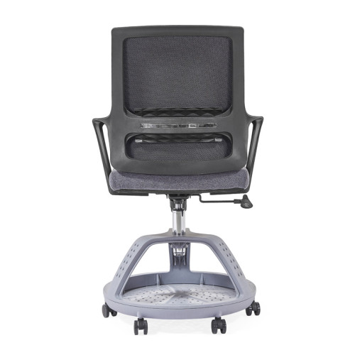 Оптовый серый офисный стул из утолщенной сетки со средней спинкой, нейлоновая основа, подлокотник из полипропилена, круглые ножки для багажа (YF-GD16)