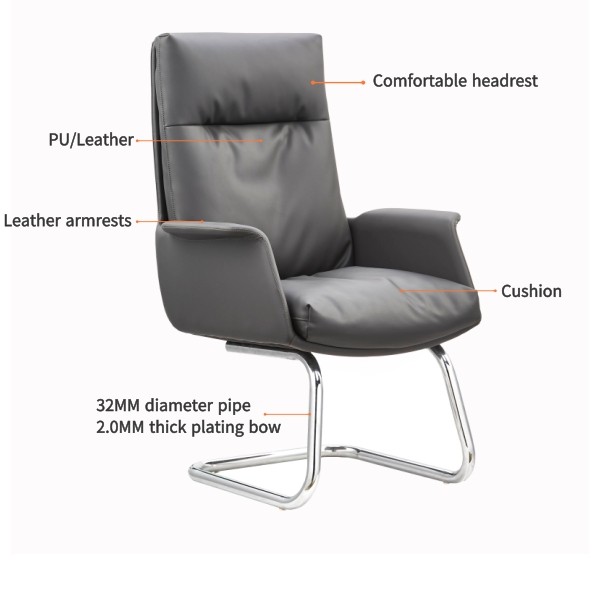 Wholesale modern leather office guest bow chair without wheels (YF-C096)