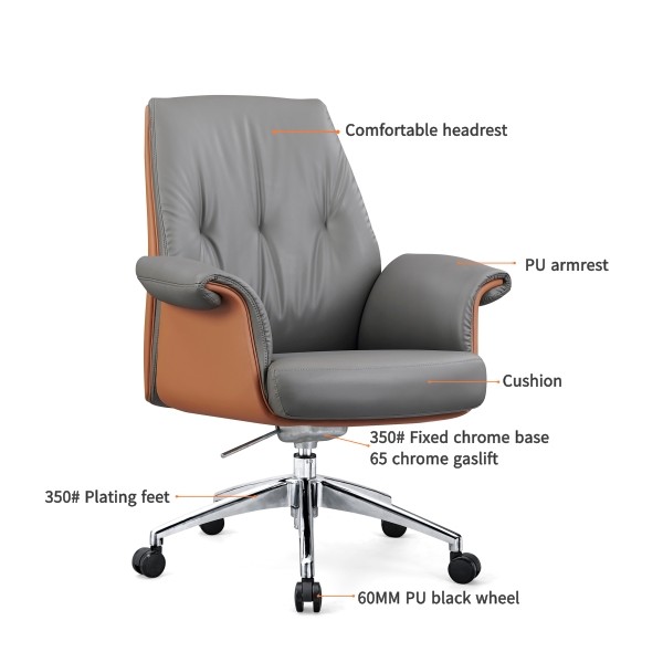كرسي مسند ذراع منتصف الظهر من الجلد بالجملة | مزود كرسي مكتب دوار في الصين (YF-B378)