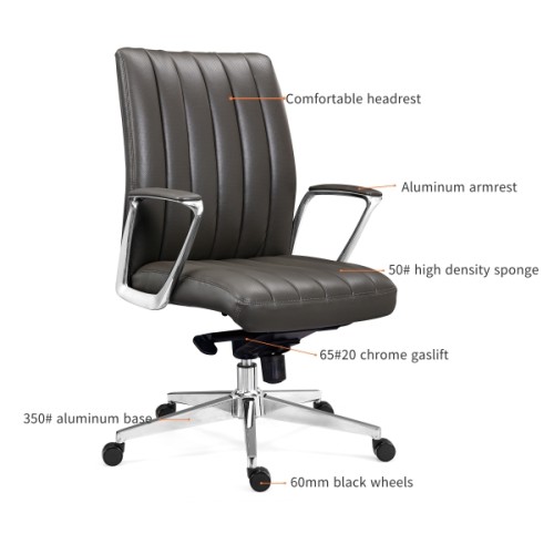 Mid-back Task Chair | Leather Chair With Fixed Armrest For Home Office Supplier in China