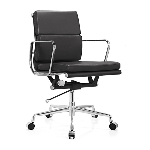 Middle Back Leather Office Task Chair | Black Office Chair With Swivel Design Supplier