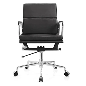 Middle Back Leather Office Task Chair | Black Office Chair With Swivel Design Supplier
