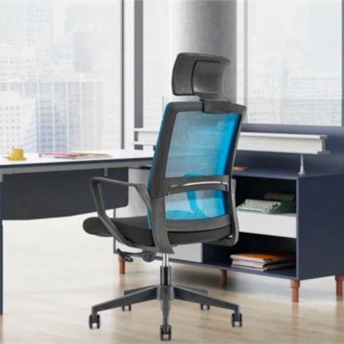 Chaise de direction en maille de bureau à dossier haut avec base en nylon de 320 mm, accoudoir en PP, appui-tête réglable en hauteur (YF-GA08)