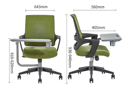 Silla de malla de oficina con respaldo medio con base de nailon de 320 mm, reposabrazos de PP, tablero de escritura (YF-GB16-Green)