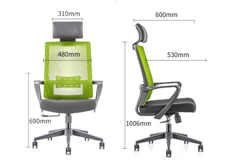 Chaise de direction en maille à dossier haut avec base en nylon, accoudoir en PP, appui-tête réglable en hauteur (YF-GA09)