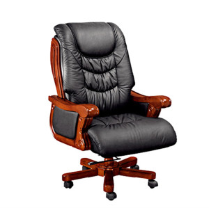 Leather Executive Swivel Office Chair | Ergonomics Chair With Wood Base Supplier in China