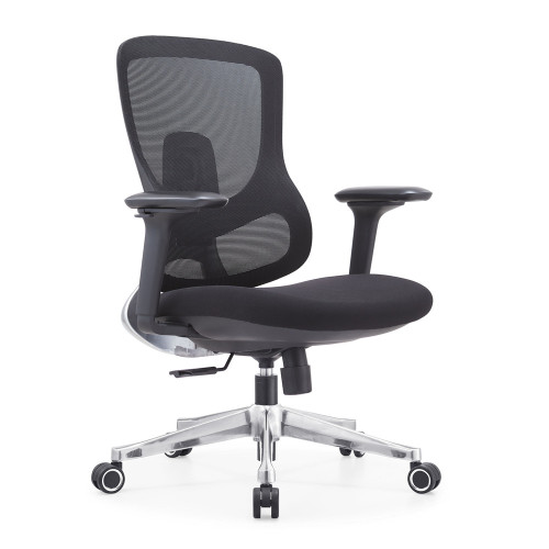 Ergonomic Black Task Office Chair with Adjustable Armrests Middle Back Modern Mesh Fabric Design Aluminium Swivel Chair