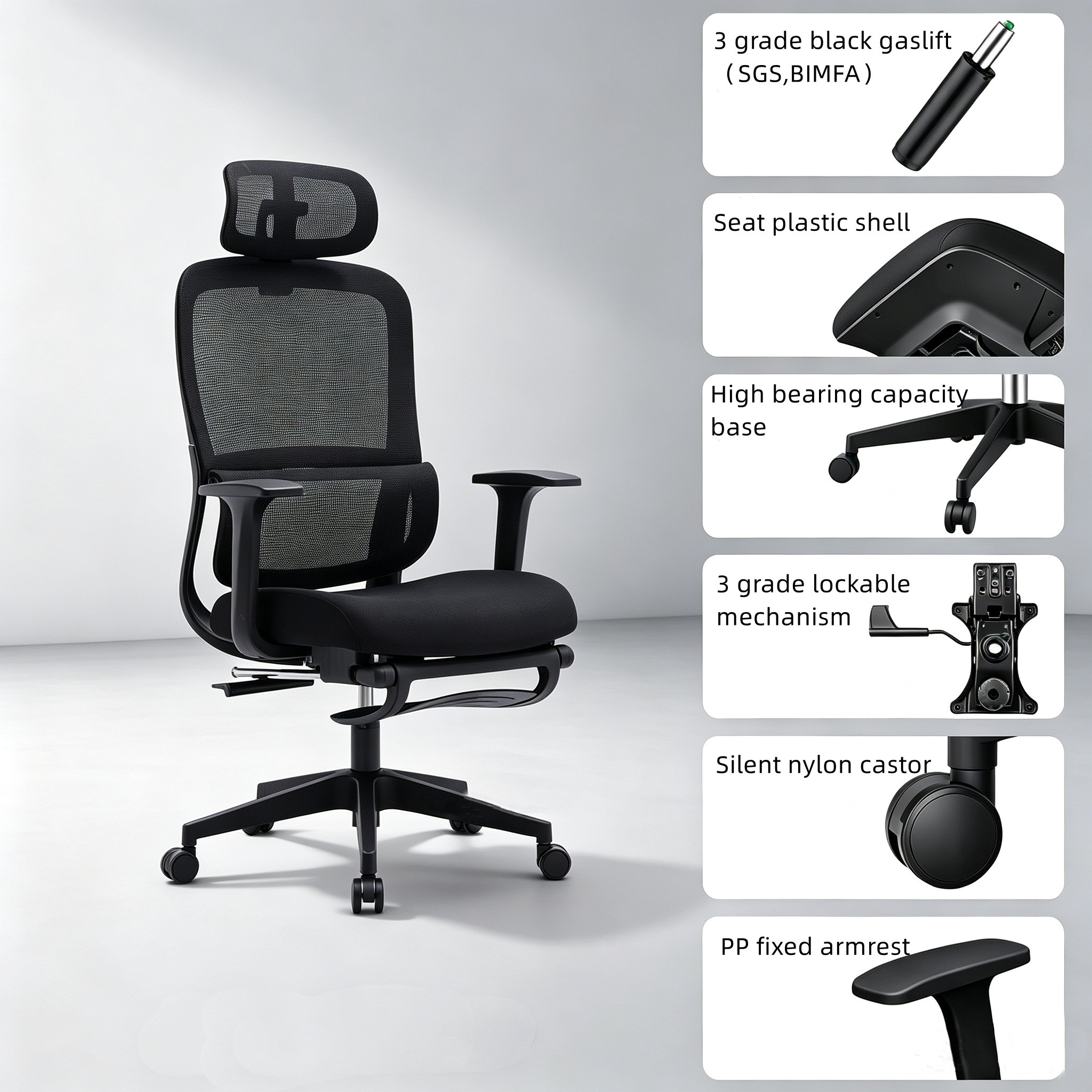 Ergonomic mesh office chair with footrest