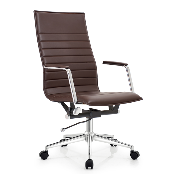 Executive Office Chair Manufacturer | Adjustable Brown Leather with Fixed Chrome Armrest | OEM ODM Wholesale