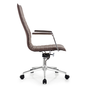 Executive Office Chair Manufacturer | Adjustable Brown Leather with Fixed Chrome Armrest | OEM ODM Wholesale