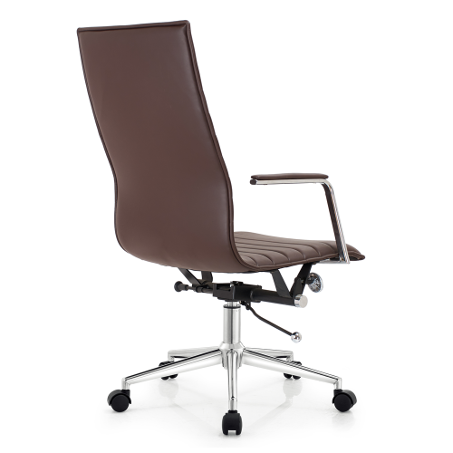 Executive Office Chair Manufacturer | Adjustable Brown Leather with Fixed Chrome Armrest | OEM ODM Wholesale