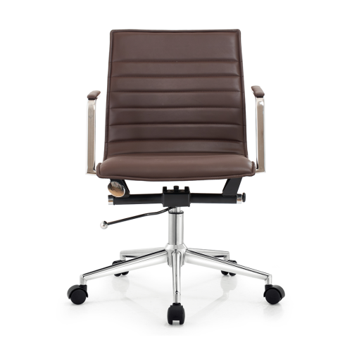 Brown Middle Back Task Office Chair | Durable Fixed Chrome Armrests Swivel Applicable to office areas