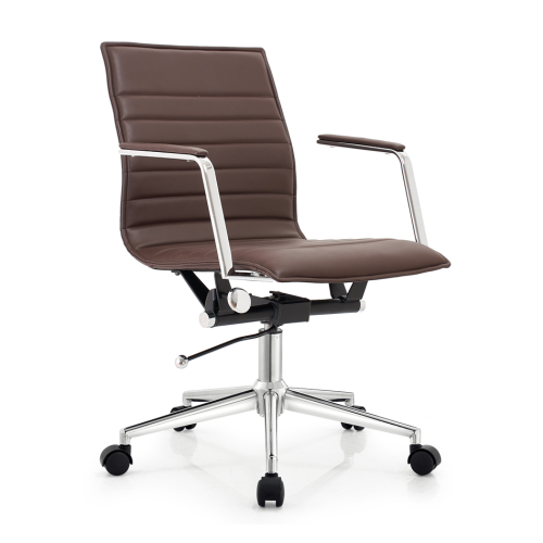 Brown Middle Back Task Office Chair | Durable Fixed Chrome Armrests Swivel Applicable to office areas