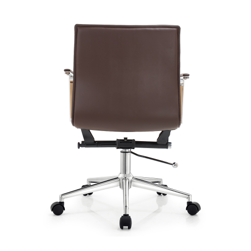 Brown Middle Back Task Office Chair | Durable Fixed Chrome Armrests Swivel Applicable to office areas