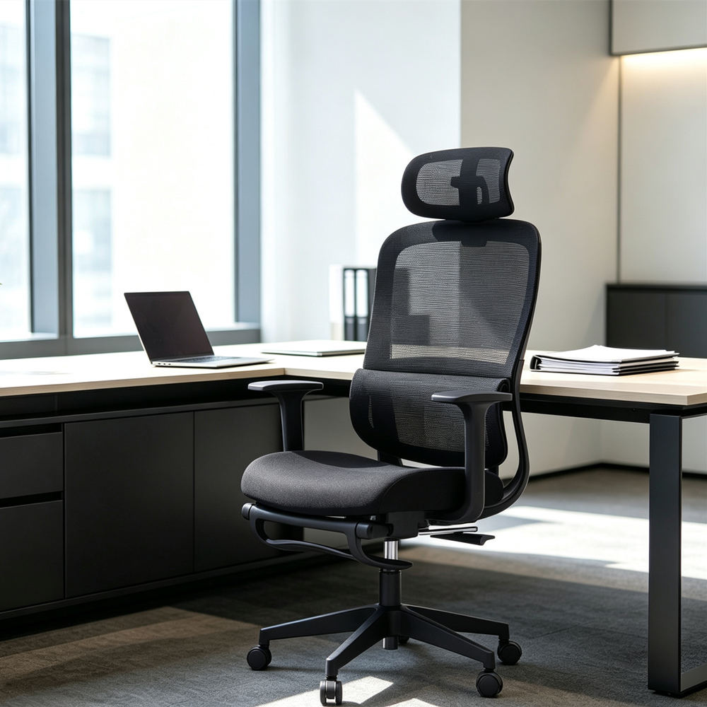 Ergonomic mesh office chair with footrest