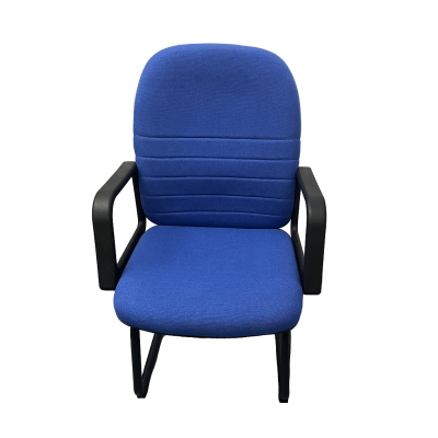 Blue Fabric Ergonomic Conference Chair With Armrest | Bulk Wholesale Meetinng Room Bow Leg Chair