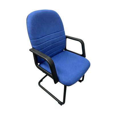 Blue Fabric Ergonomic Conference Chair With Armrest | Bulk Wholesale Meetinng Room Bow Leg Chair