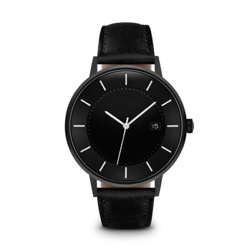 Luxury Custom Oem Minimalist Japan Movt Stainless Steel Matte All Black Leather Quartz Watch Mens Womens