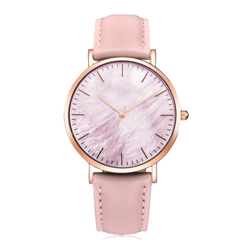 Women White Pink Rose Gold Custom Minimalist Mother of Pearl Dial Watch