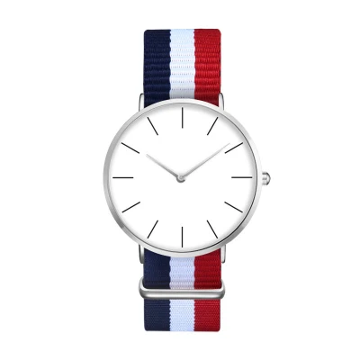 New Design Custom Logo Minimalist Nylon Strap Stainless Steel Quartz Watch