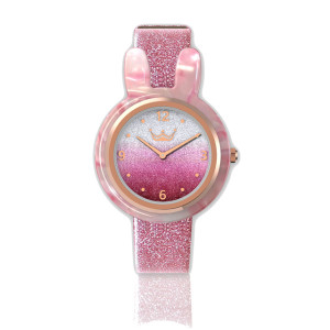 New Arrival Popular Pink Stainless Steel Custom Logo Watch with Interchangeable Strap and Ring