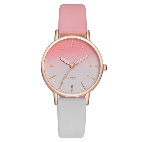 Fashion Personality Color Pointer Watch Simple Elegant Leather Gradient Ramp Strap Quartz Ladies Wrist Watch