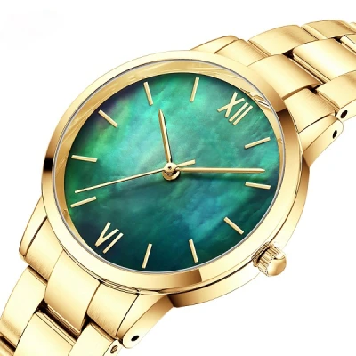 2021 HAGNA Hot sale slim green women watch oem odm customize stainless steel quartz round lady watch