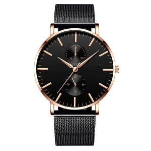 Stainless Steel high quality Minimalist Custom Logo Fashion Black Mens Slim Brand Chronograph Watch