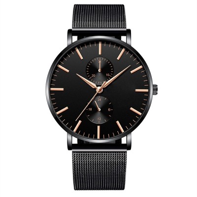 Stainless Steel high quality Minimalist Custom Logo Fashion Black Mens Slim Brand Chronograph Watch