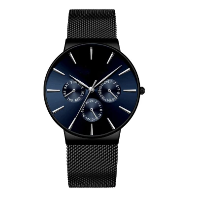 OEM Sunray Face Minimalist Luxury Brand Custom Logo Chronograph Men Quartz Watch with Three Sub-dials