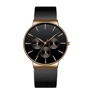 OEM Sunray Face Minimalist Luxury Brand Custom Logo Chronograph Men Quartz Watch with Three Sub-dials