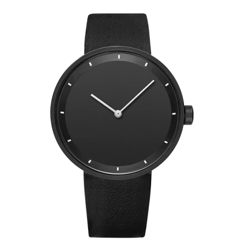 2021 Simple Man Watches Black Stainless Steel Leather Strap Custom Logo Men Watch Black