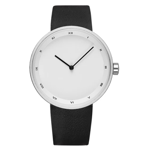 2021 Simple Man Watches Black Stainless Steel Leather Strap Custom Logo Men Watch Black