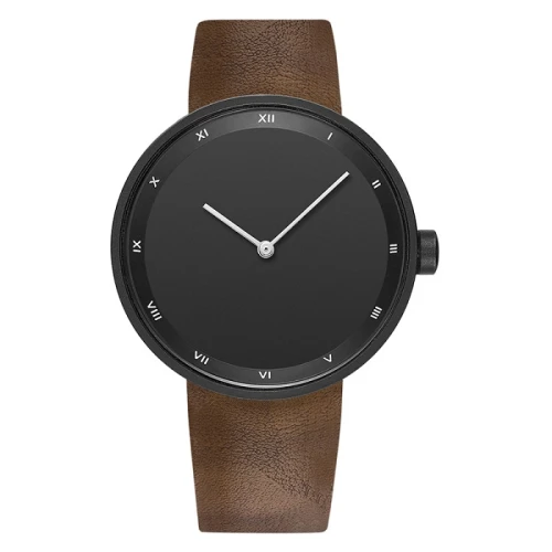 2021 Simple Man Watches Black Stainless Steel Leather Strap Custom Logo Men Watch Black