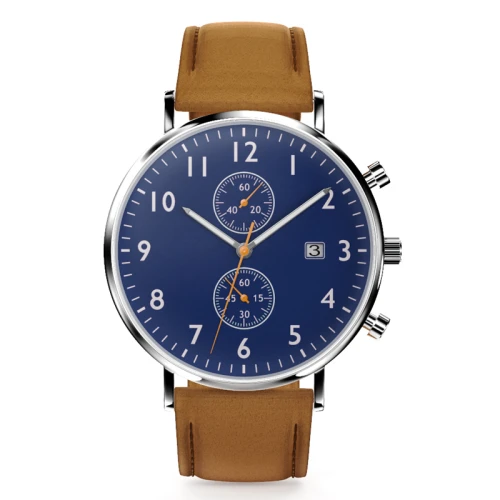 Custom branded shopping online leather chronograph watch fashion quartz man watches