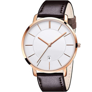 2021 new waterproof slim simple big face dress wrist watch with retro leather band watch for men