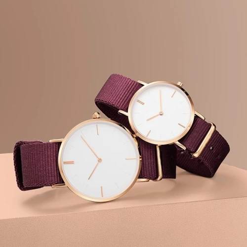 Multi color nylon strap natural texture simple 3 ATM waterproof quartz lovers fashion watches