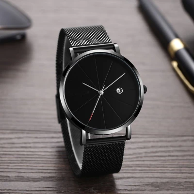 Private Label All Black Men Watches Interchangeable Milanese Bands Watches