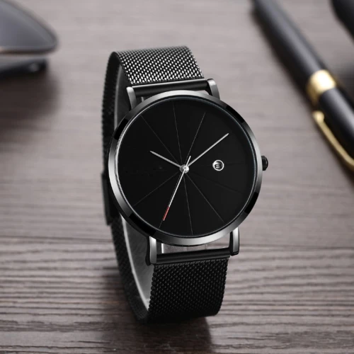 Private Label All Black Men Watches Interchangeable Milanese Bands Watches