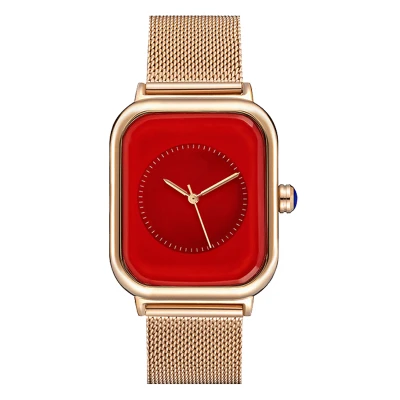 Factory Price Square Shape Mesh Band Slim Women Watch