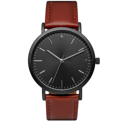 Custom logo luxury quartz men's wrist watch dark brown leather strap watches