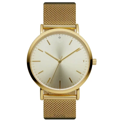 Gold Sunray Dial Gold Brushed 316L Stainless Steel Case Men Wrist Watches With Mesh Strap
