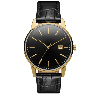 Black Alligator Leather Strap Custom Logo Minimalist Watch For Men