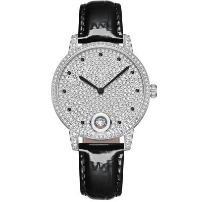 Fashion Women Watch Leather Quartz Watch Luxury High Quality Diamond bling Round Women watch