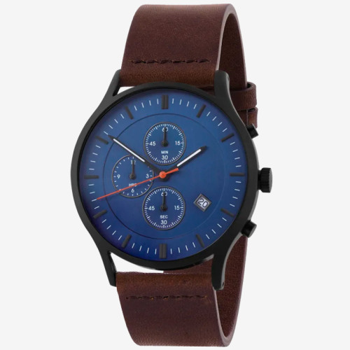 Luxury stainless steel high quality fashion black watches leather chronograph watch