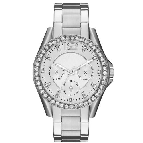 High Quality Luxury Automatic Diamond Case Stainless Steel Three Eyes Business Women Quartz Watches